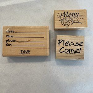 Retro Invitation Wood Block Stamps, Menu Stamp, R.S.V.P. Stamp, Please Come Stam